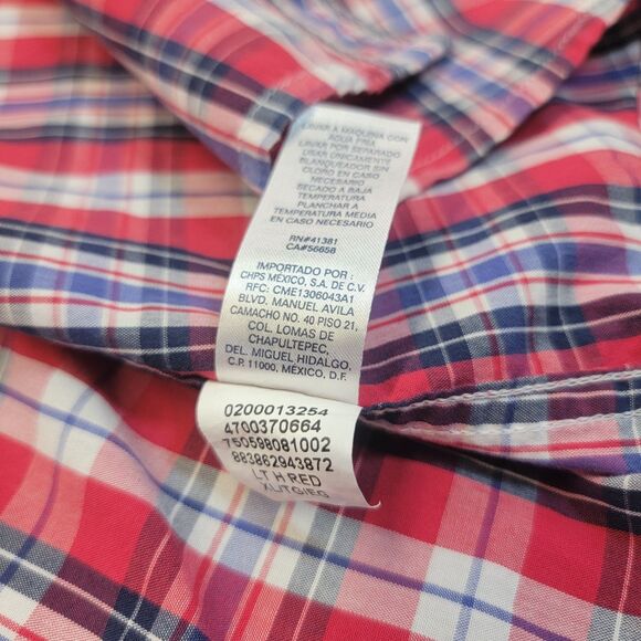 Chaps Easy Care Mens Short Sleeve Button Down Shirt Size XL Red White Blue Plaid - Picture 10 of 12